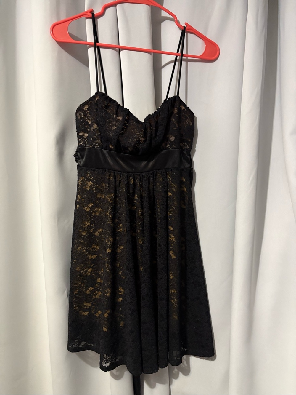 Scala Black Lace Spaghetti-Strap Mini Dress